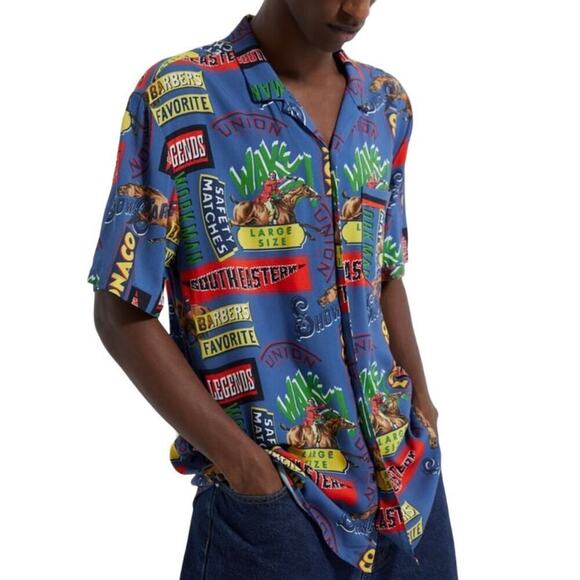 Zara Short Sleeve Button Down Printed Shirt Large - Picture 1 of 7